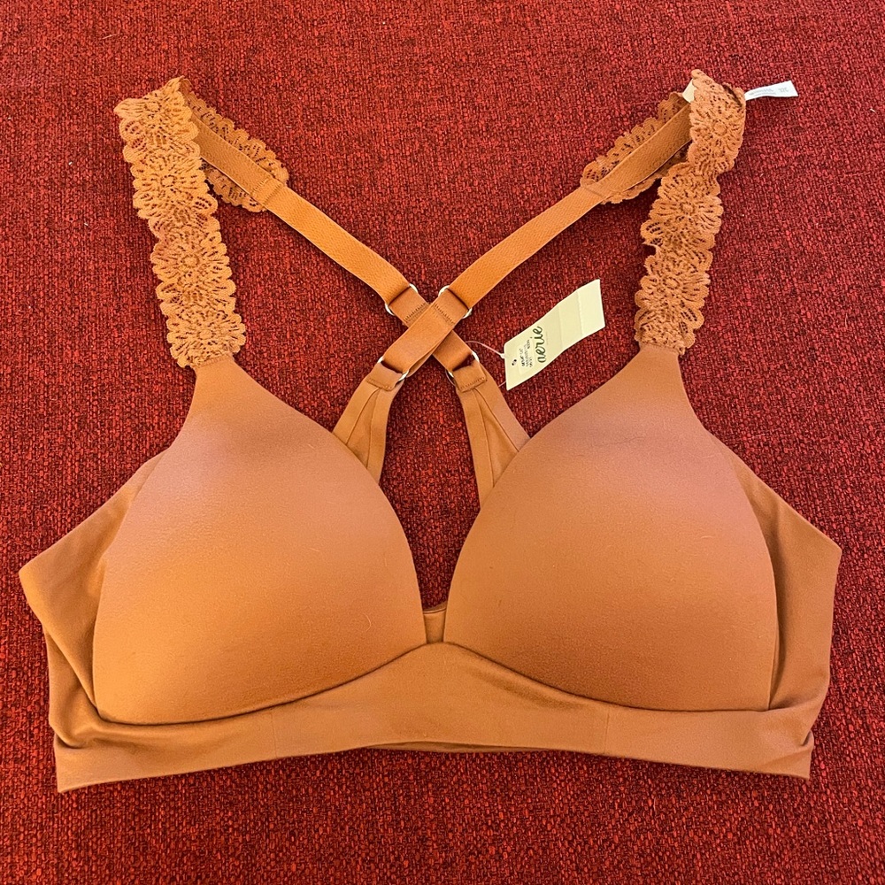 NWT Aerie 32C Silky Soft Burnt Orange Wireless Bra Bralette With Plunge V